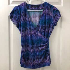 Small Evan Picone Low Cut Mock Wrap Shirt Lavender/Purple
